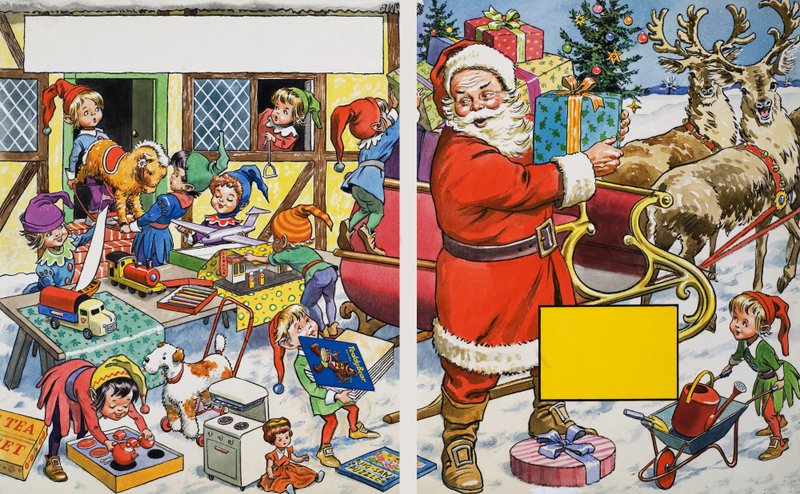 Papai Noel organizando presentes de English School