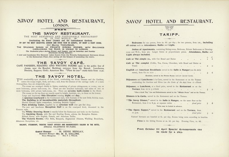 Tarifa do Hotel Savoy, 1900 de English School