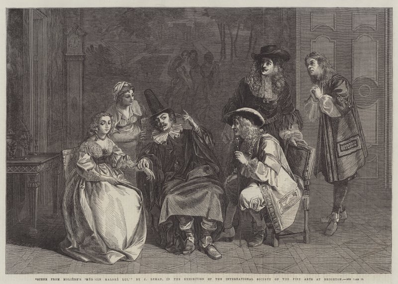 Cena de "Medecin Malgre Lui" de Moliere (gravura) de English School