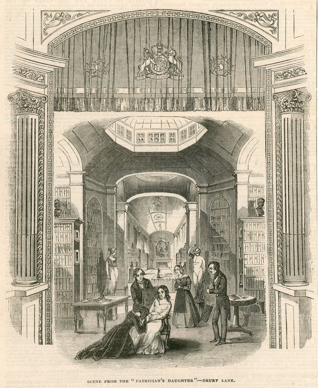 Cena da peça The Patricians Daughter, Teatro Drury Lane, Londres de English School