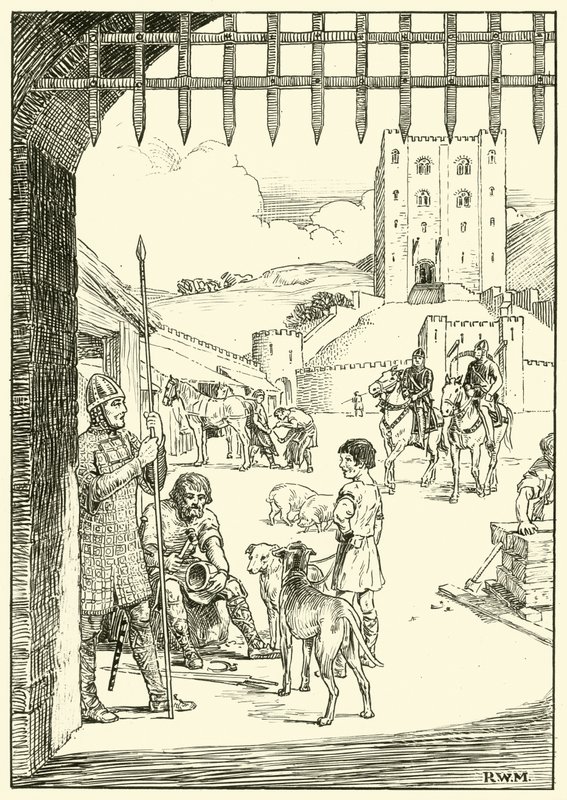 Cena em um pátio do castelo (tinta no papel) de English School