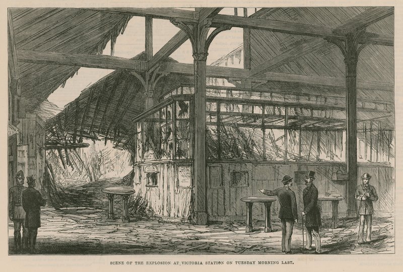 Cena da explosão na estação Victoria na manhã de terça-feira, 1884 de English School