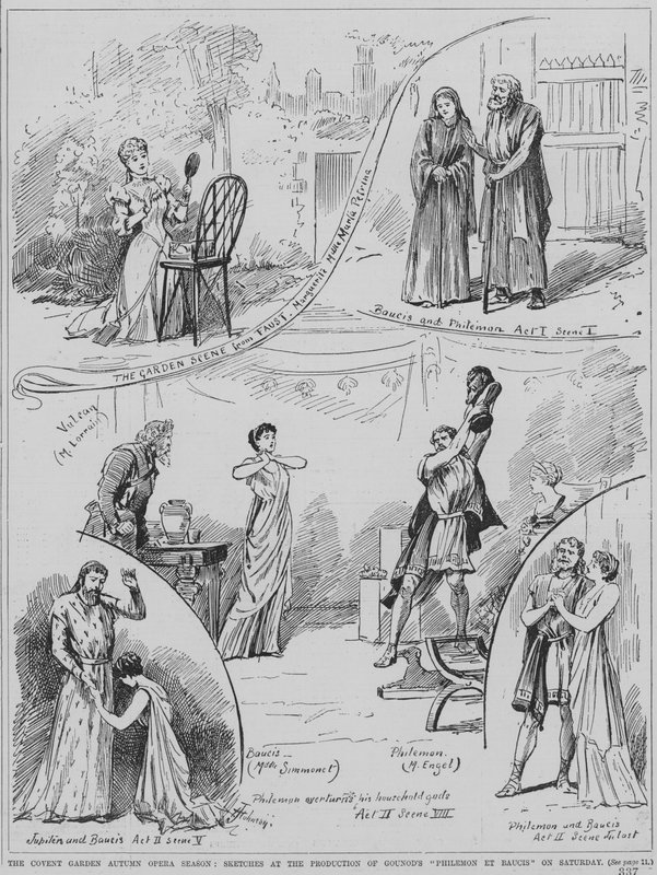 Cenas de uma apresentação da ópera de Charles Gounod Philemon et Baucis na Royal Opera House, Covent Garden, Londres de English School