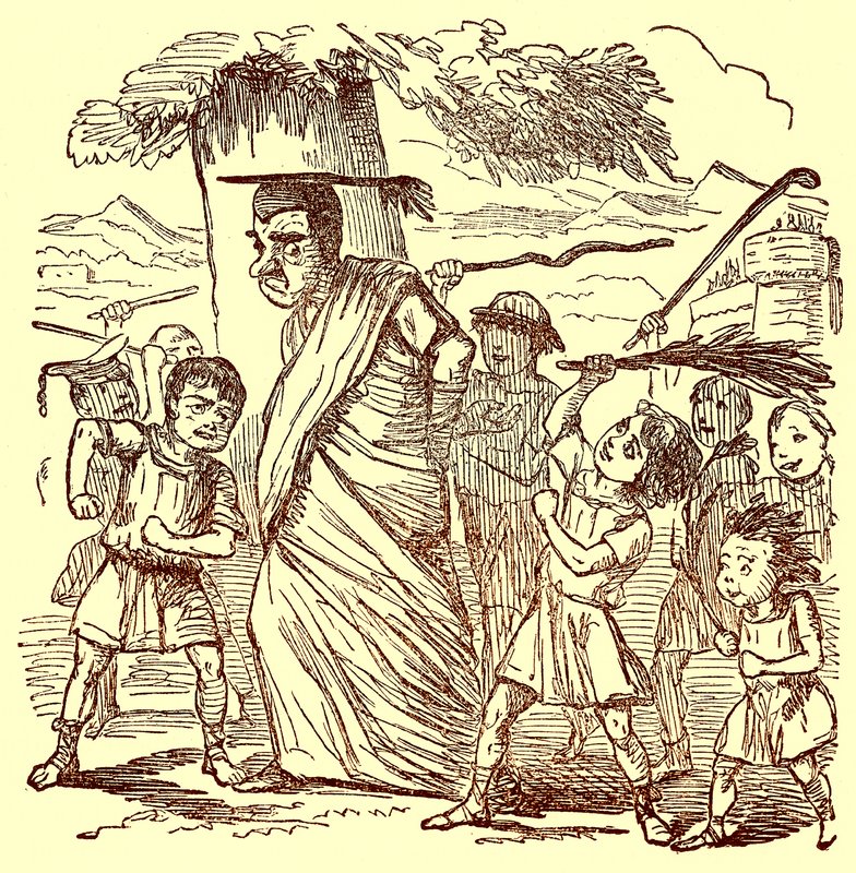 School-boys flagelando o Schoolmaster, ilustração da história em quadrinhos de Roma por Gilbert Abbott um Beckett, publicado c.1850 (imagem digital reforçada) de English School