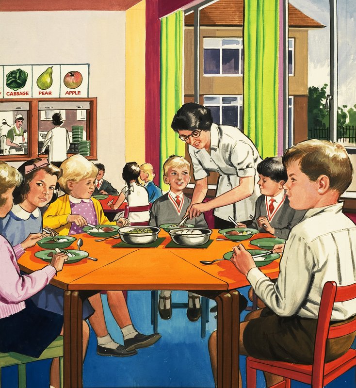 Senhora do jantar da escola de English School
