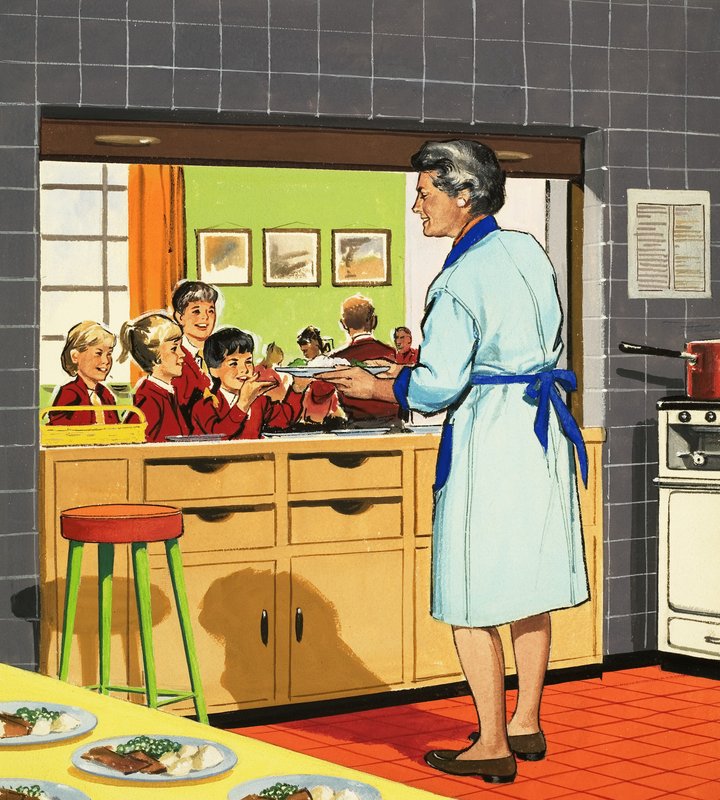 Senhora do jantar da escola de English School