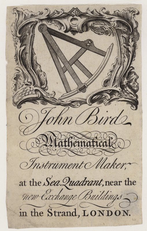 Fabricante de Instrumentos Científicos, John Bird, trade card de English School