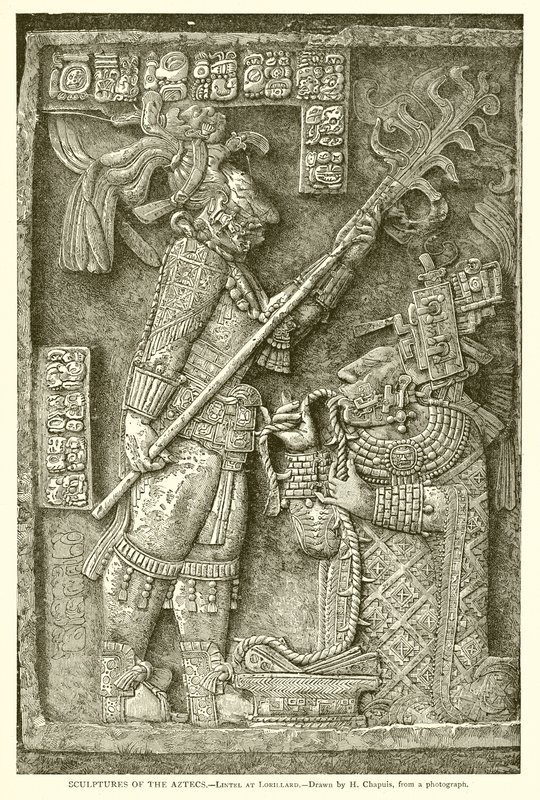 Esculturas dos Aztecas - Lintel de Lorillard (gravura) de English School