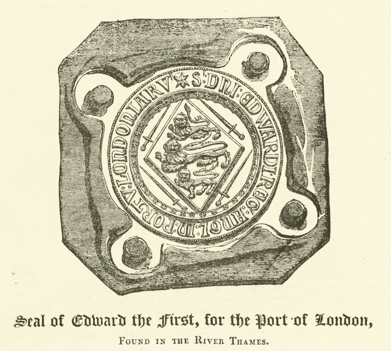 Selo de Eduardo I, para o Porto de Londres, encontrado no Rio Tamisa (gravura) de English School