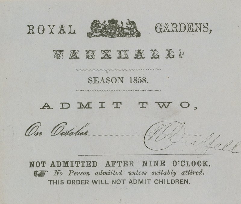 Bilhete de temporada, Vauxhall Gardens, Londres de English School