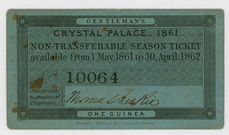 Bilhete de temporada para entrada no Crystal Palace, 186162 de English School