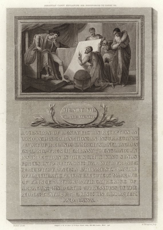 Sebastian Cabot explicando suas descobertas para Henry VII de English School