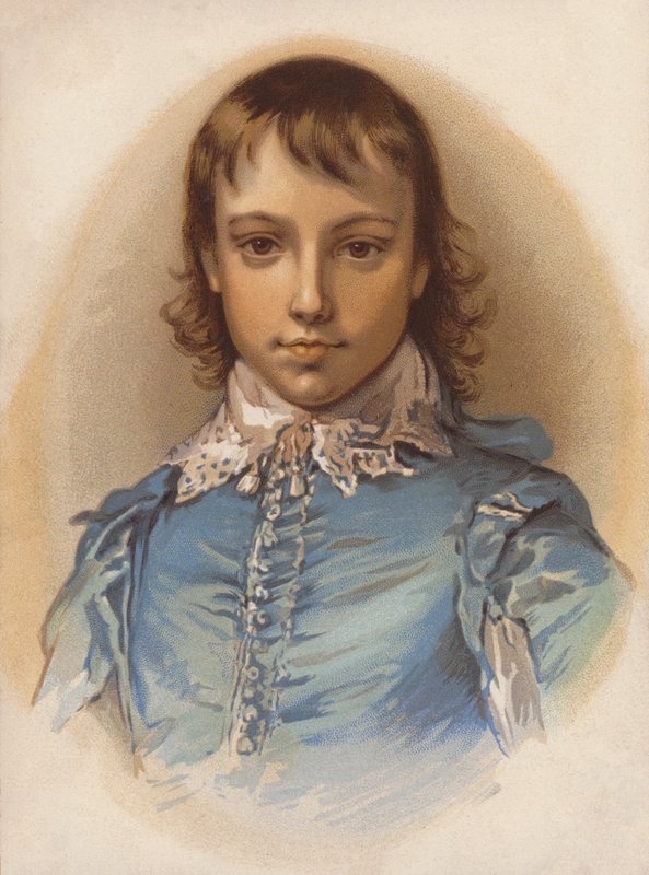 Versão sentimentalizada de Blue Boy de Gainsborough (litografia a cores) de English School