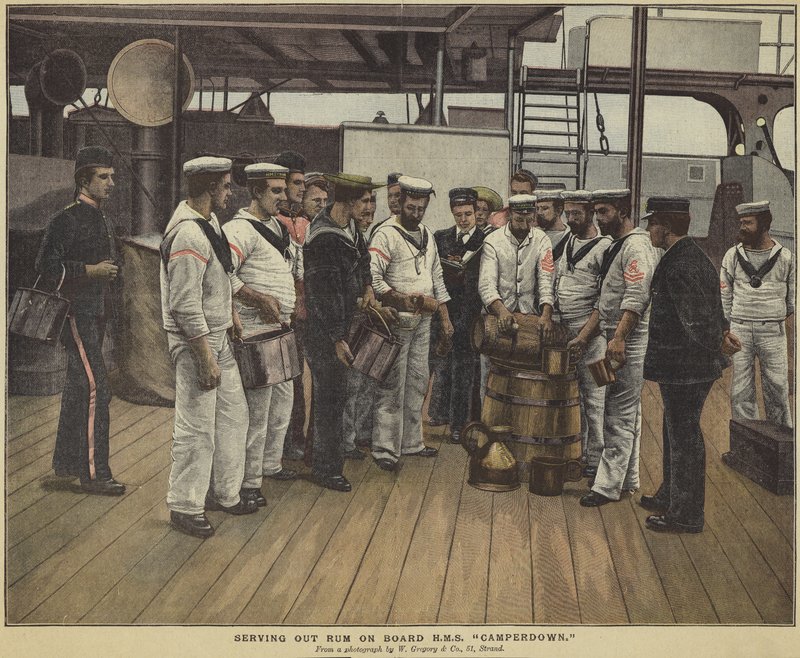 Servindo rum a bordo do HMS Camperdown de English School