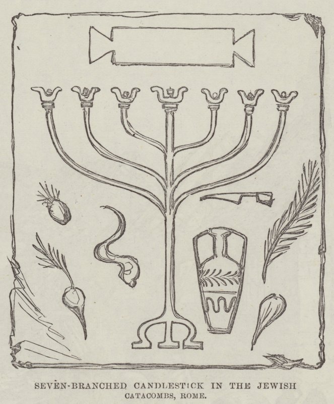 Seven-Branched Candlestick in the Jewish Catacombs, Roma (gravura) de English School