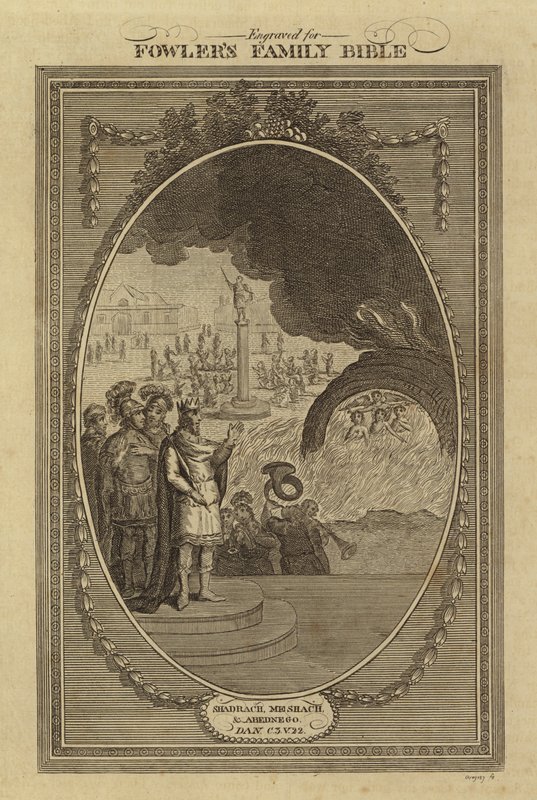 Shadrach, Meshach, e Abednego, Daniel, Capítulo 3, Verso 22 (gravura) de English School