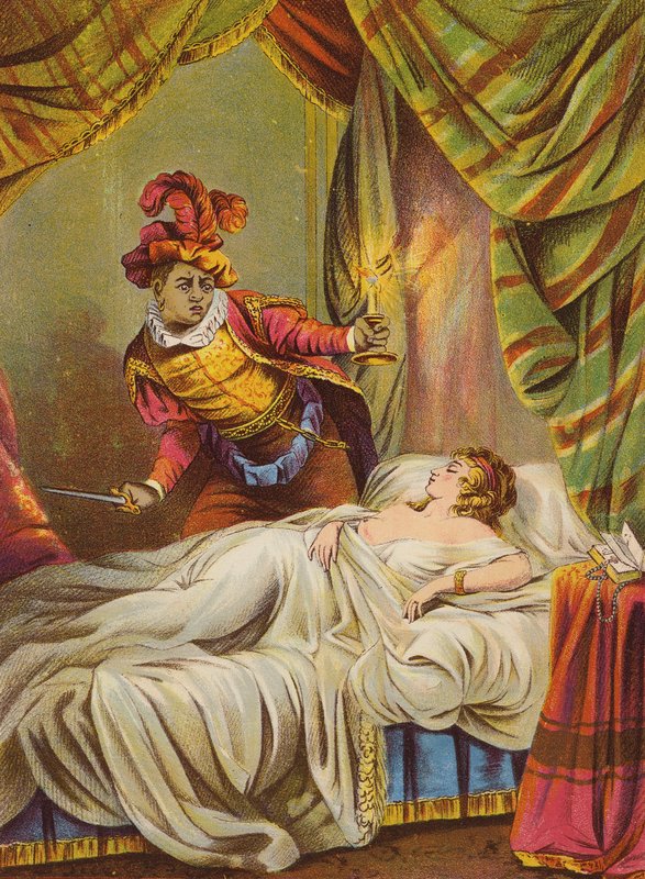 Shakespeare: Otelo, Desdémona na cama, a dormir (cromolitografia) de English School