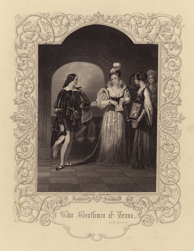 Shakespeare: Dois Cavalheiros de Verona, Ato IV, Cena 4 (gravura) de English School