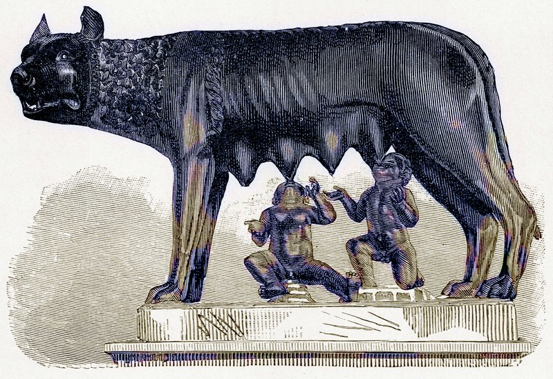Loba do Capitólio, ilustração da História de Roma por Victor Duruy, publicada em 1884 (imagem digitalmente melhorada) de English School