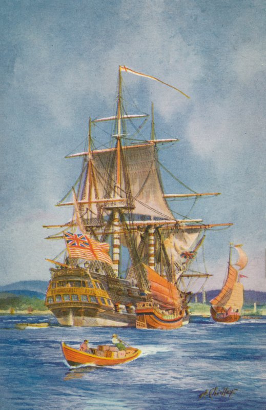 Navio pertencente à Companhia das Índias Orientais (litografia a cores) de English School