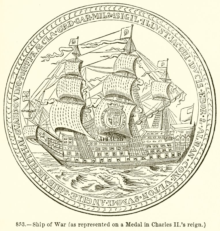 Navio de Guerra (como representado em uma medalha no reinado de Charles II) de English School
