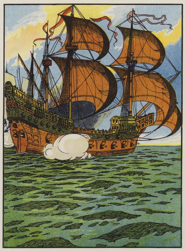 Navios da Armada Espanhola (cor litho) de English School