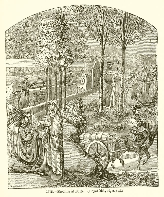 Atirando em Butts. (Royal MS, 19, o. Viii) de English School