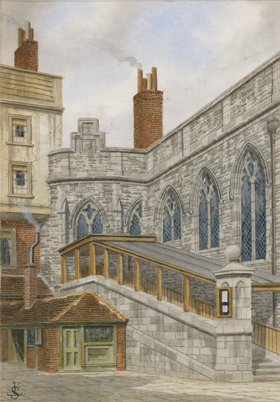 Vista lateral, de, Crosby, corredor, mostrando, a, exterior, escadaria, (wc, ligado, paper) de English School