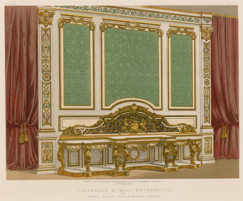 Aparador e Decoração de parede por Messrs Morant, Boyd and Morant, London de English School