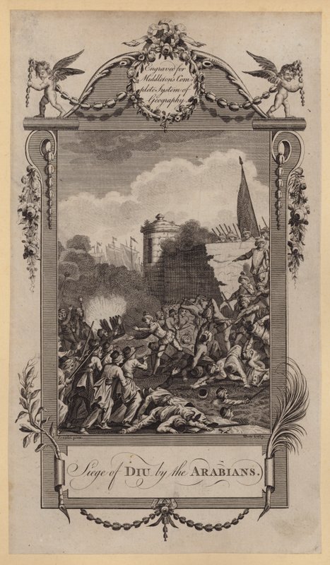 Cerco de Diu pelos árabes (gravura) de English School