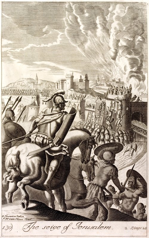 Cerco de Jerusalém por Nabucodonosor II da Babilônia, 597 a.C. (gravura) de English School