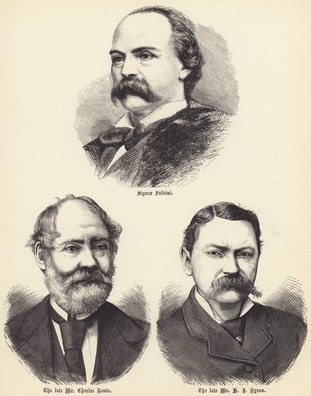 Signor Salvini, o falecido Sr. Charles Reade, o falecido Sr. H J Byron (gravura) de English School