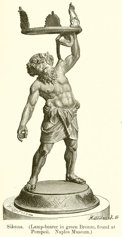 Silenus. (Lamp-Bearer in Green Bronze, encontrado no Museu Pompeii. Nápoles) (gravura) de English School