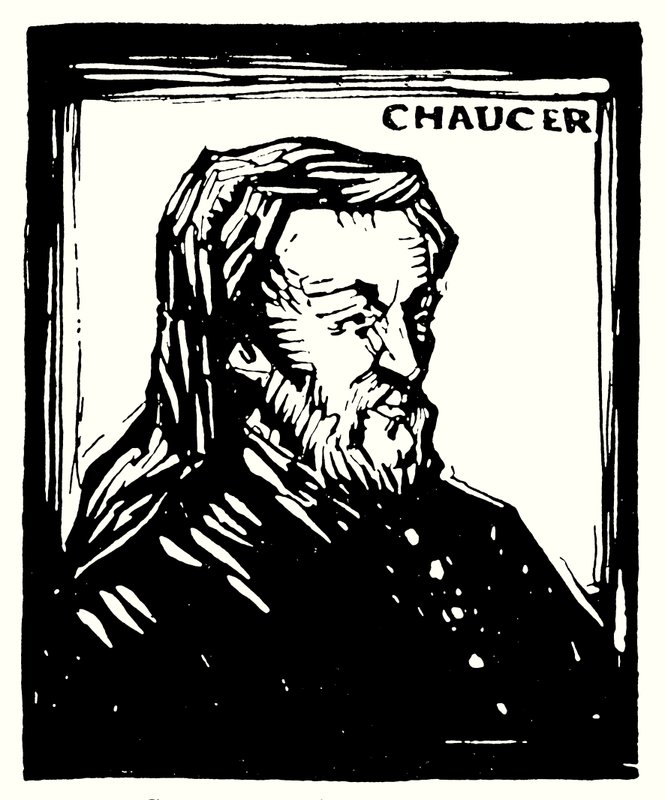 Retrato de silhueta, Geoffrey Chaucer (litografia) de English School
