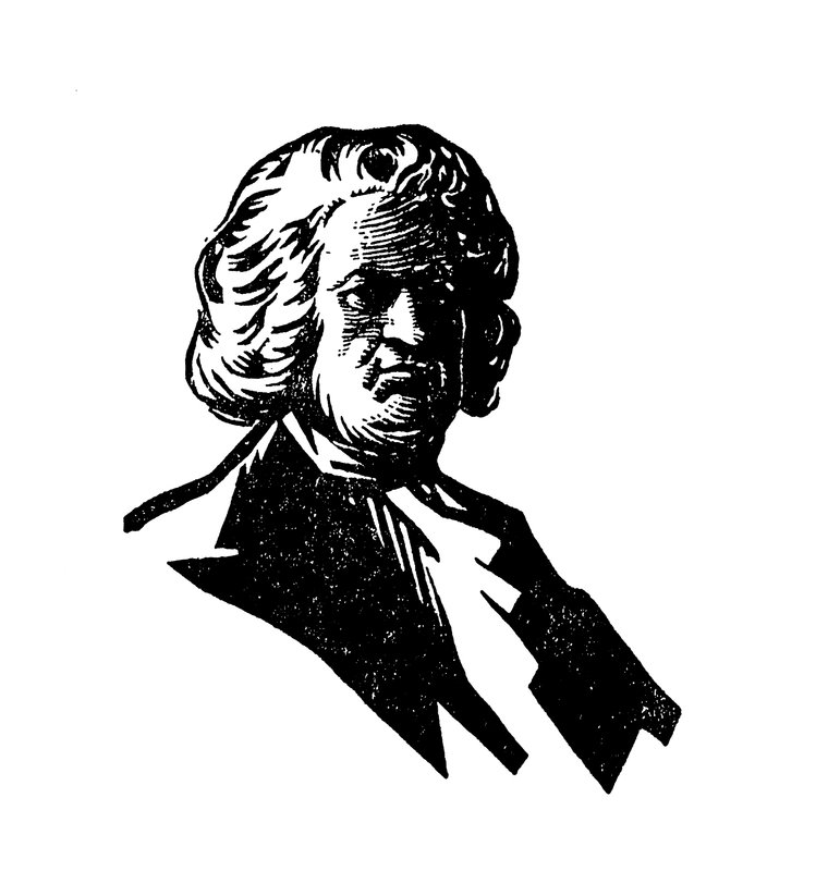 Retrato de silhueta de Johann Sebastian Bach (litografia a cores) de English School