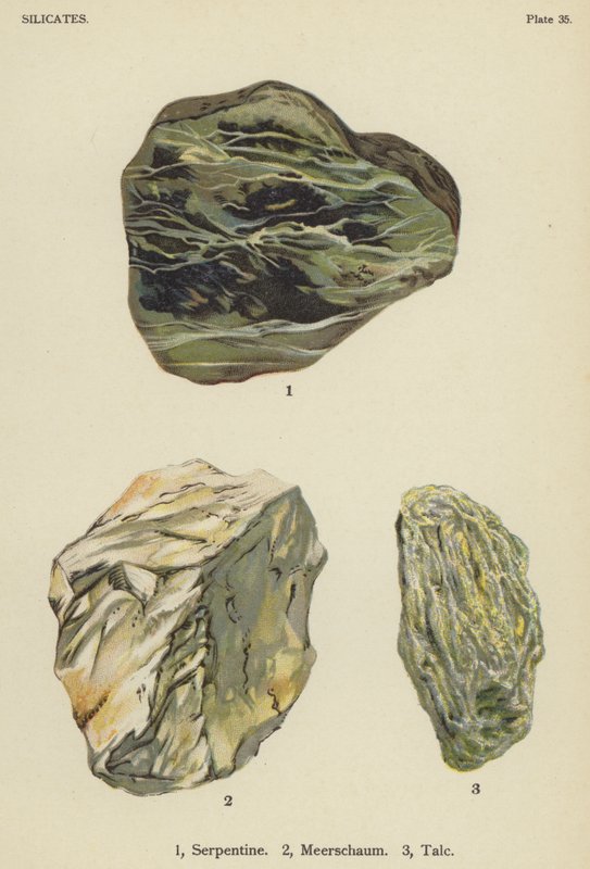 Silicatos, serpentina, meerschaum, talco (litografia a cores) de English School