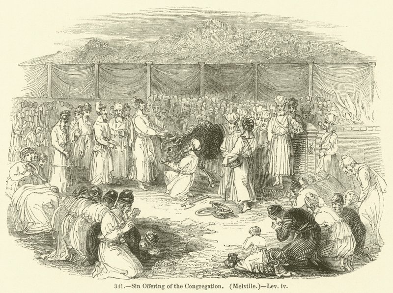 Oferta do Pecado da Congregação, Melville, Leviticus iv (gravura) de English School