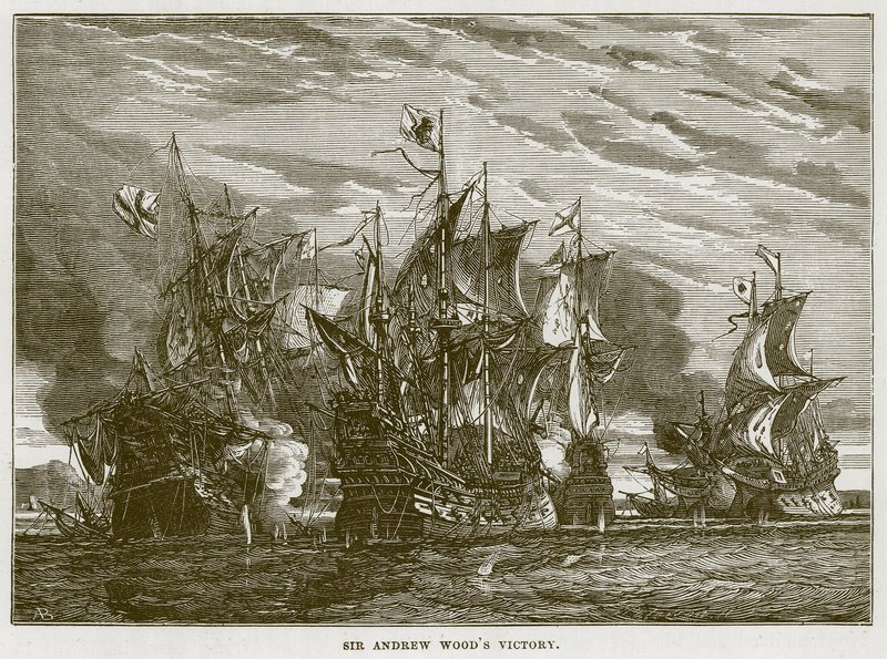 Sir Andrew Woods Victory, ilustração do mar por F. Whymper de English School
