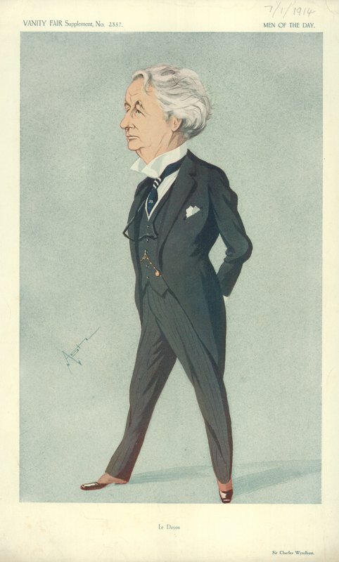 Sir Charles Wyndham, 7 de janeiro de 1914, desenho animado da Vanity Fair de English School