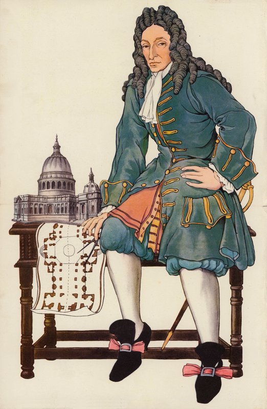 Sir Christopher Wren (lito colorido) de English School