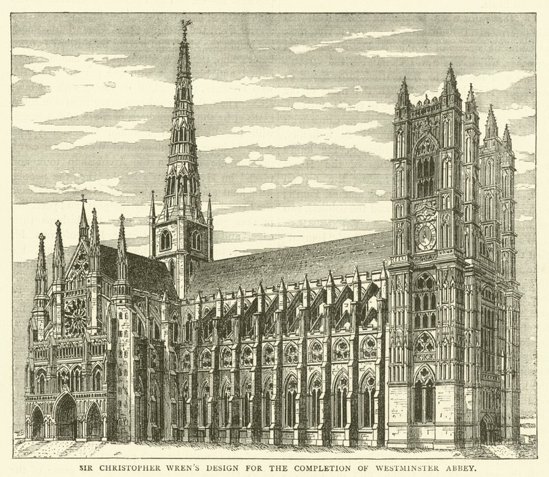 Projeto de Sir Christopher Wren para a conclusão da Abadia de Westminster (gravura) de English School