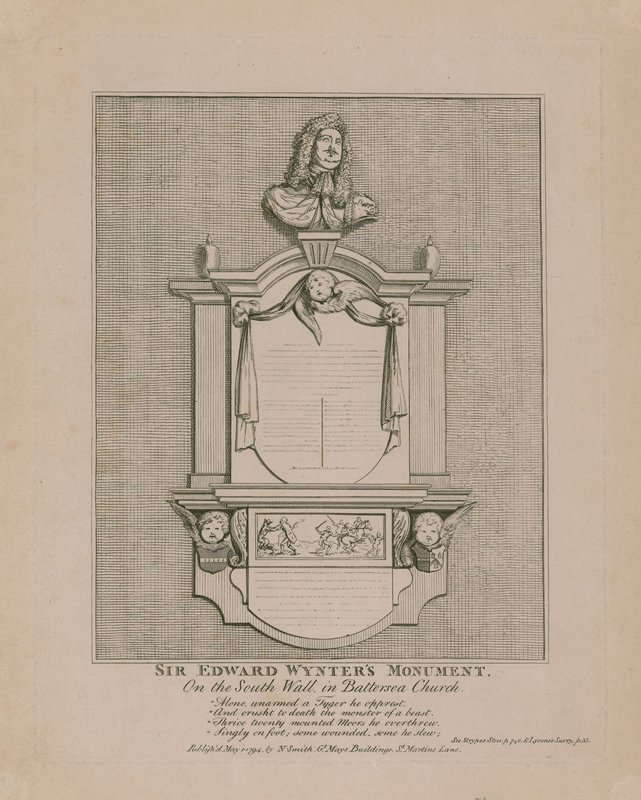 Sir Edward Wynters Monument, na parede sul da Igreja de Battersea de English School