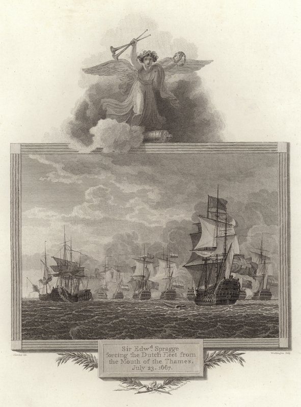 Sir Edwd Spragge forçando a Frota Holandesa da Foz do Tâmisa, em 23 de julho de 1667 de English School