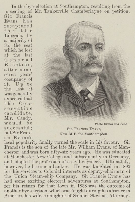 Sir Francis Evans, Novo Deputado para Southampton (gravura) de English School
