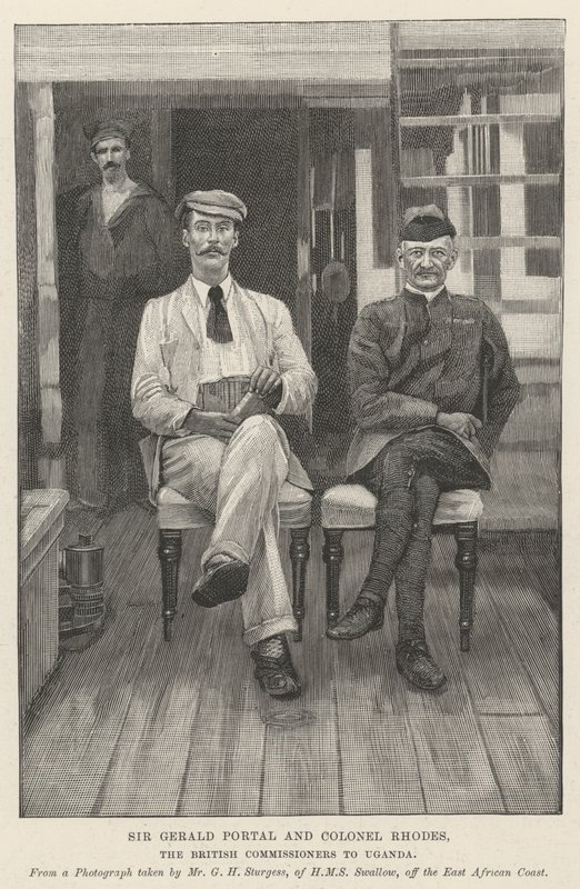 Sir Gerald Portal e Coronel Rhodes, os Comissários britânicos para o Uganda (gravura) de English School