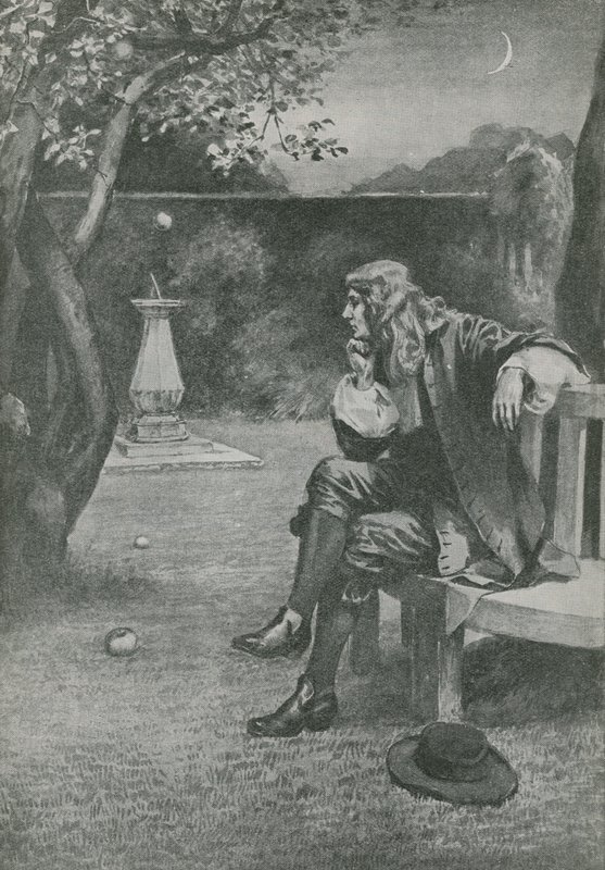 Sir Isaac Newton vê uma queda de maçã de English School