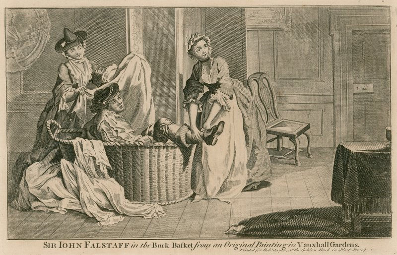 Sir John Falstaff na cesta, a partir de uma pintura original nos Jardins Vauxhall, em Londres de English School