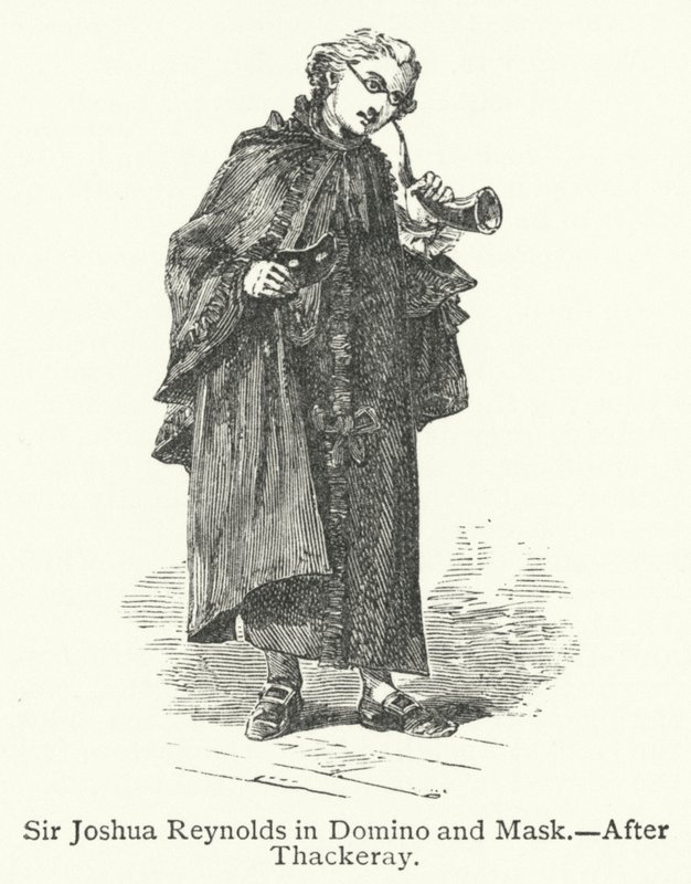 Sir Joshua Reynolds em Dominó e Máscara (gravura) de English School