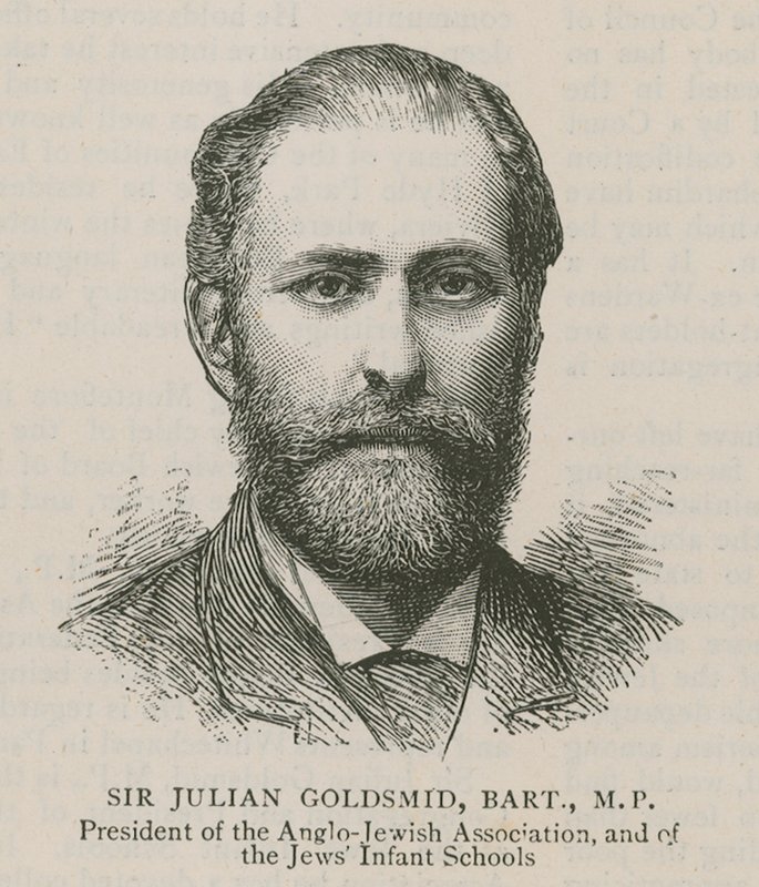 Sir Julian Goldsmid, Bart, MP, Presidente da Associação Anglo-Judaica e dos Judeus Escolas Infantis de English School