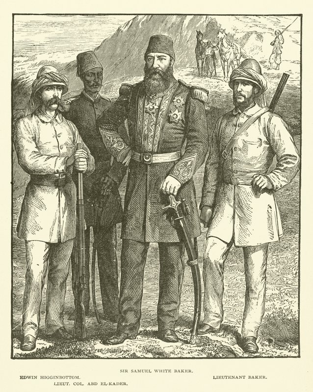 Sir Samuel White Baker, Edwin Higginbottom, Tenente Baker, Lieut Col Abd El-Kader (gravura) de English School